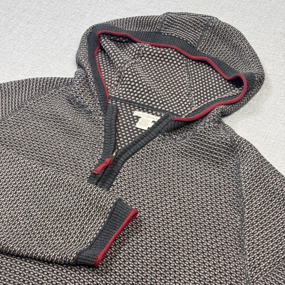 Carbon 2 Cobalt Knit 1/4 Zip Hoodie Mens XL Gray Heavyweight Cotton Pullover